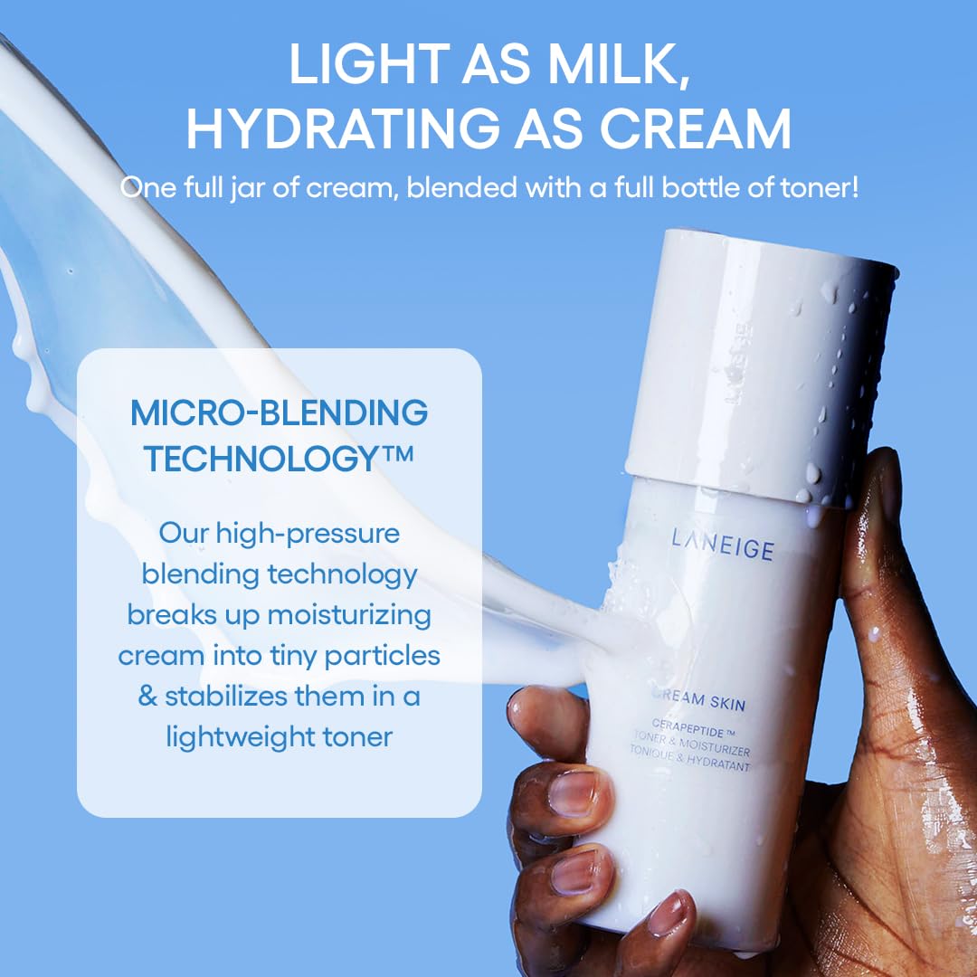 LANEIGE Cream Skin Toner & Moisturizer: Lightweight Refillable Korean Milky Toner with Ceramide & Peptide for Hydration, Firming, & Barrier Support