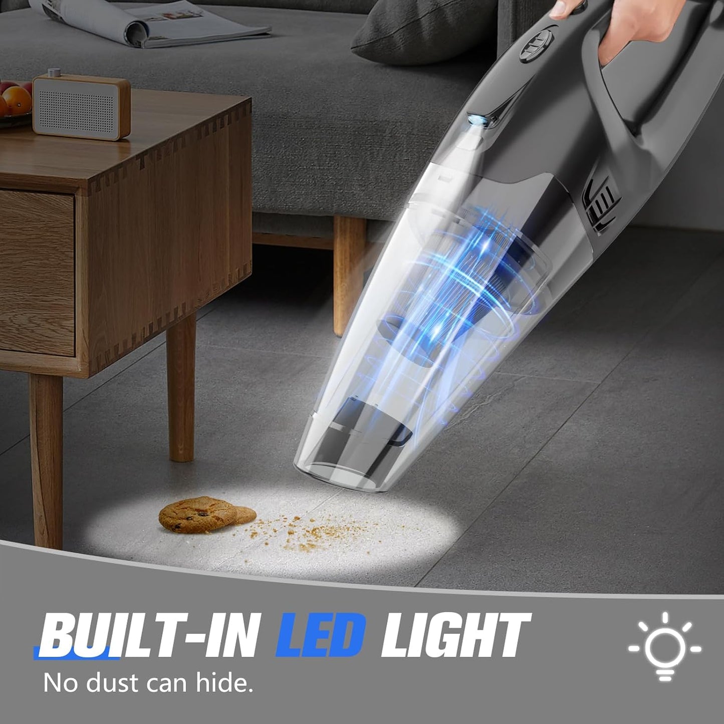 Aspiradora de Mano Inalámbrica 3 en 1 – Recargable por USB, con Luz LED, Filtro HEPA y Accesorios para Auto, Hogar y Pelo de Mascotas