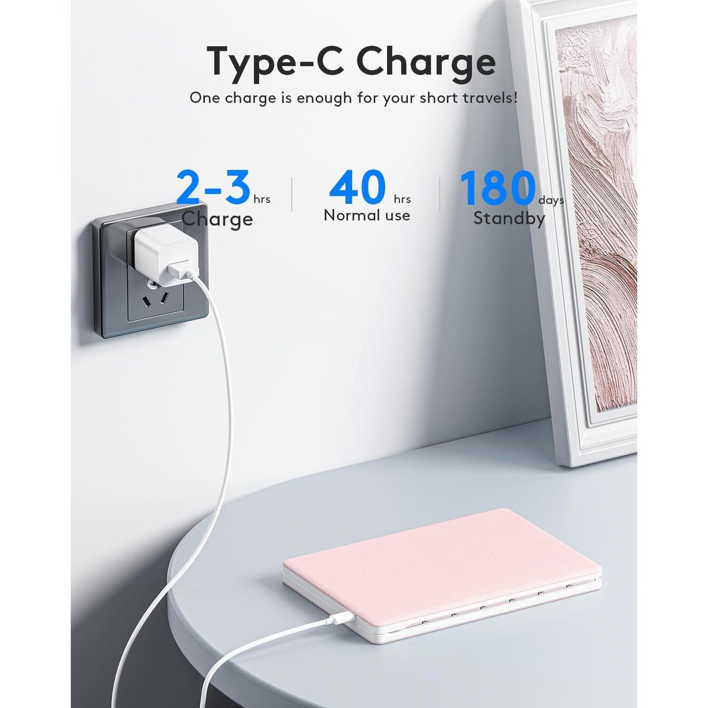 Teclado plegable Bluetooth | Tamaño completo | Ultra delgado Recargable | Conecta iOS, Android, Windows, teléfono | Color: Rosa