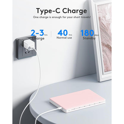 Teclado plegable Bluetooth | Tamaño completo | Ultra delgado Recargable | Conecta iOS, Android, Windows, teléfono | Color: Rosa