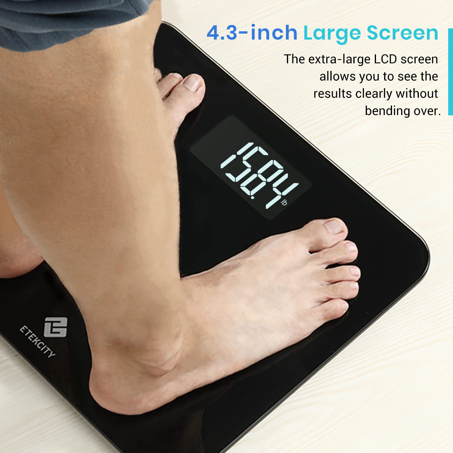 Báscula Digital de Baño – Plataforma Extra Ancha, Capacidad 200 kg/440 lb, Pantalla LCD Iluminada, Precisa y Segura, Vidrio Templado Reforzado con Cinta Métrica Incluida