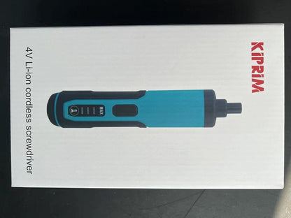 Destornillador Eléctrico Kiprim 4V Recargable, Torque Ajustable, 33 Puntas Magnéticas + 2 Brocas, Doble Linterna LED, Maletín y Cable Tipo-C