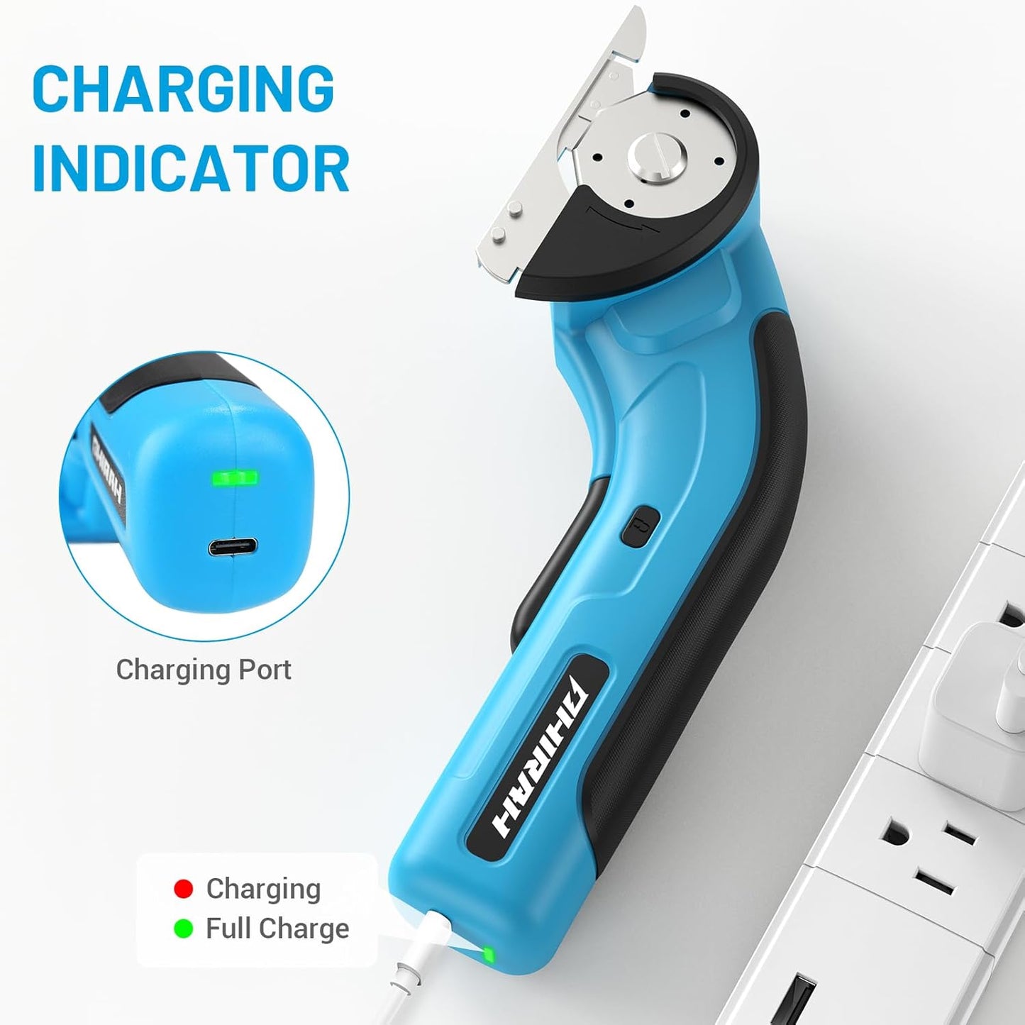 Cortador de Cartón Eléctrico PHIRAH 4V Inalámbrico | Tijera Eléctrica Recargable para Cartón, Alfombra, Cuero, Plástico y Papel | Batería 2000mAh y Bloqueo de Seguridad