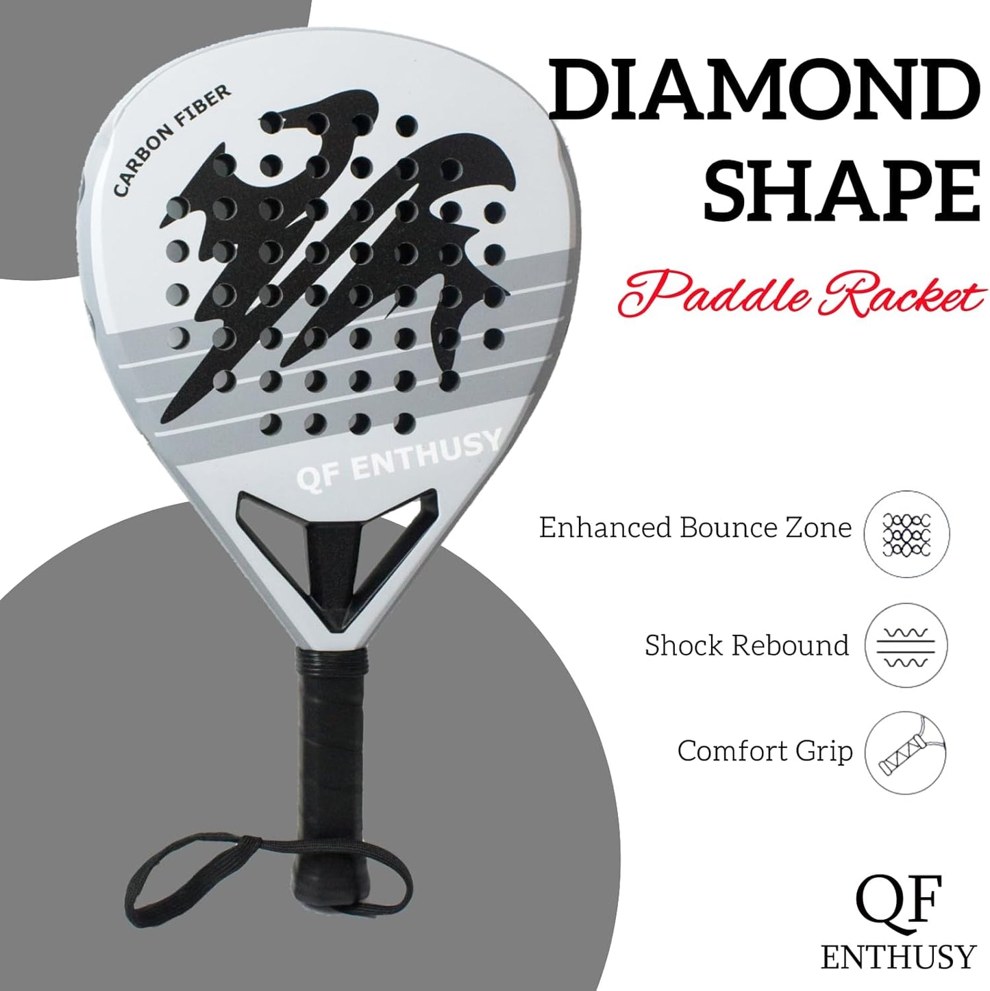 Paleta de pádel de fibra de carbono Q10 Pro | Forma de diamante | garganta mejorada con tres ramas | núcleo de espuma viscoelástica EVA