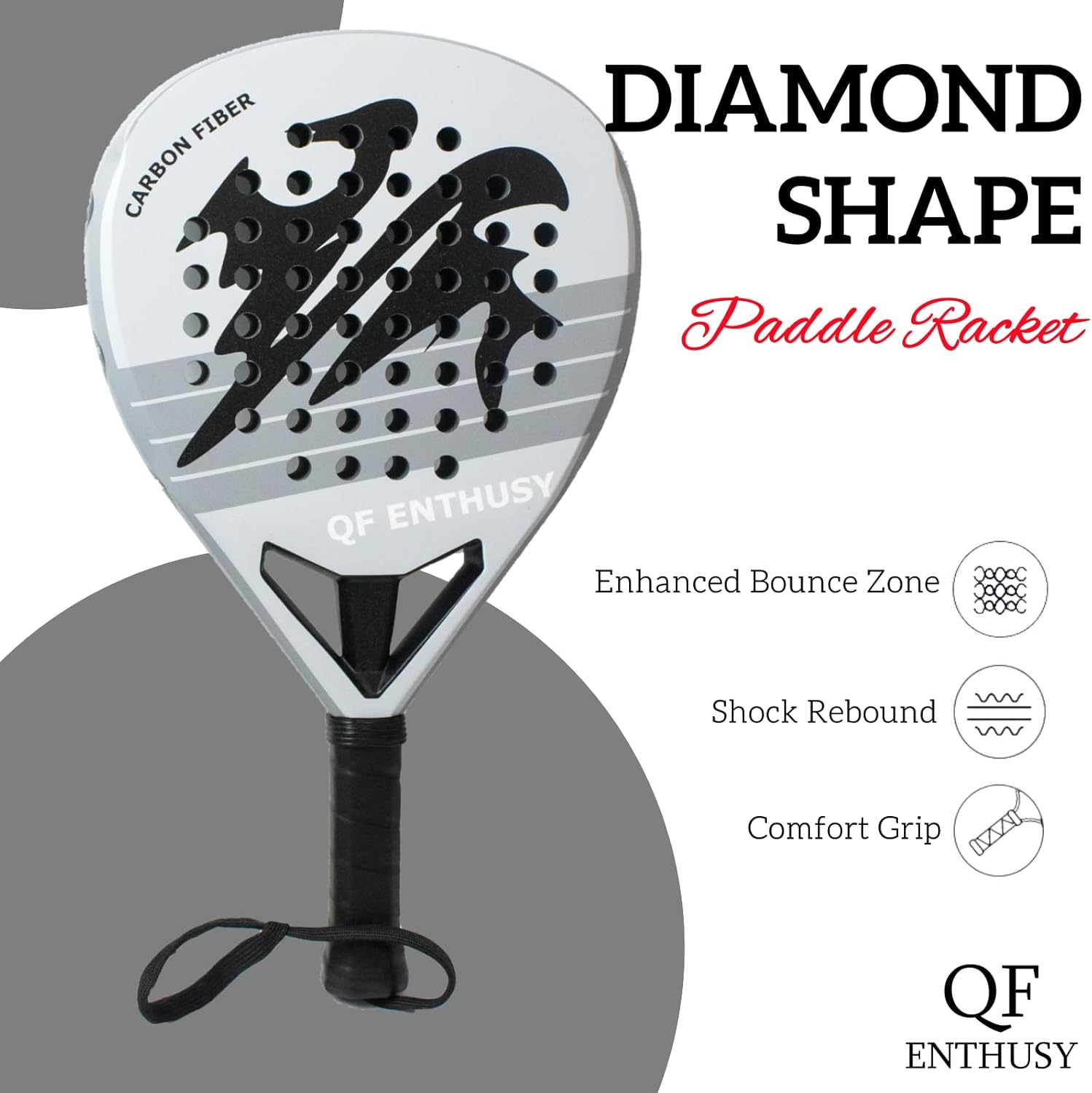 Paleta de pádel de fibra de carbono Q10 Pro | Forma de diamante | garganta mejorada con tres ramas | núcleo de espuma viscoelástica EVA