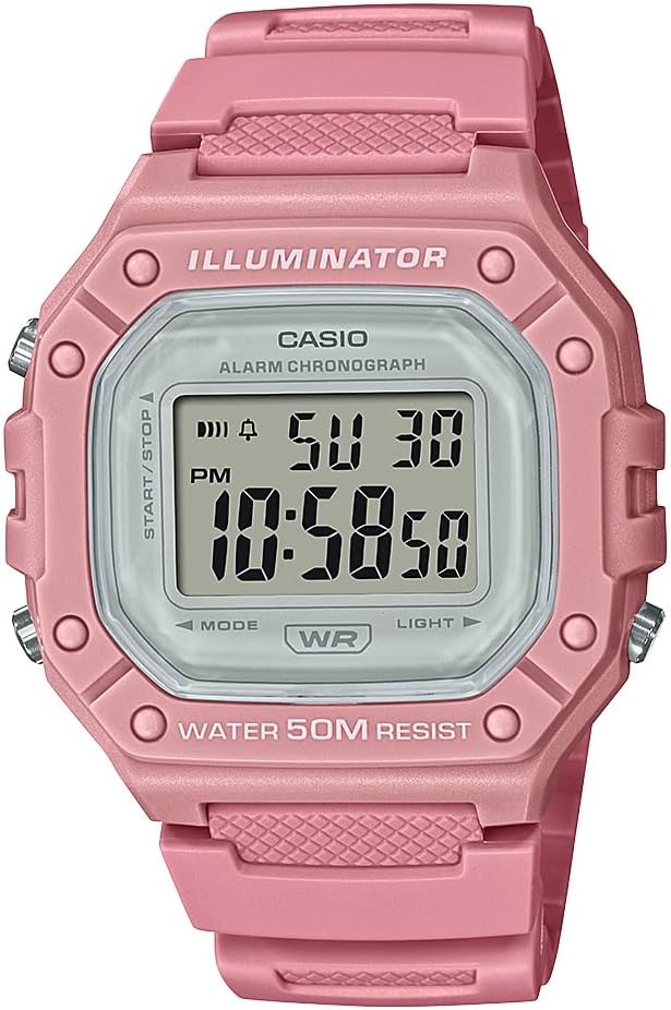 W218H Series | Men’S Digital Watch | 50M WR | 1/100 Second Stopwatch | 100 SEC Chronograph | LED Backlight | Countdown Timer | Daily Alarm | Hourly Time Signal | 7 Year Battery
