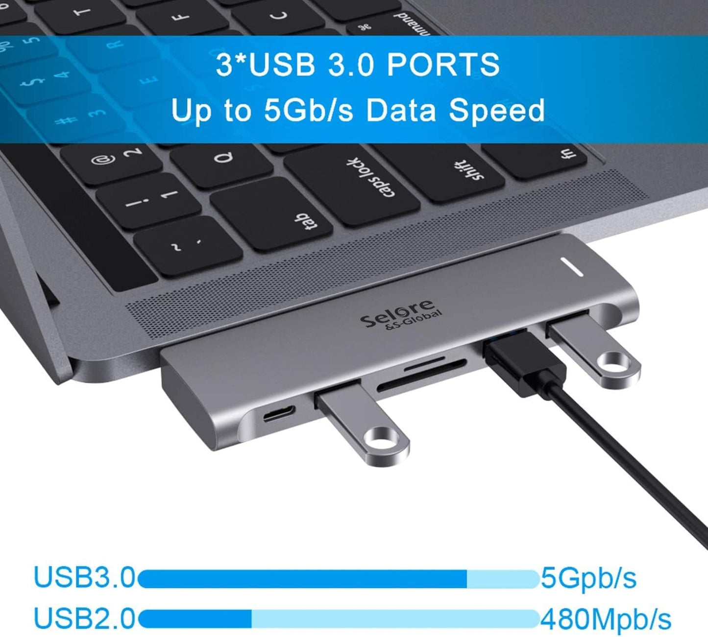 Adaptador USB C para MacBook Pro/Air M1 M2 M3 2021 2020 2019 13" 15" 16", 6 en 1 USB-C Hub MacBook Pro Accesorios con 3 puertos USB 3.0, lector de tarjetas USB C a SD/TF y puerto Thunderbolt 3 PD de