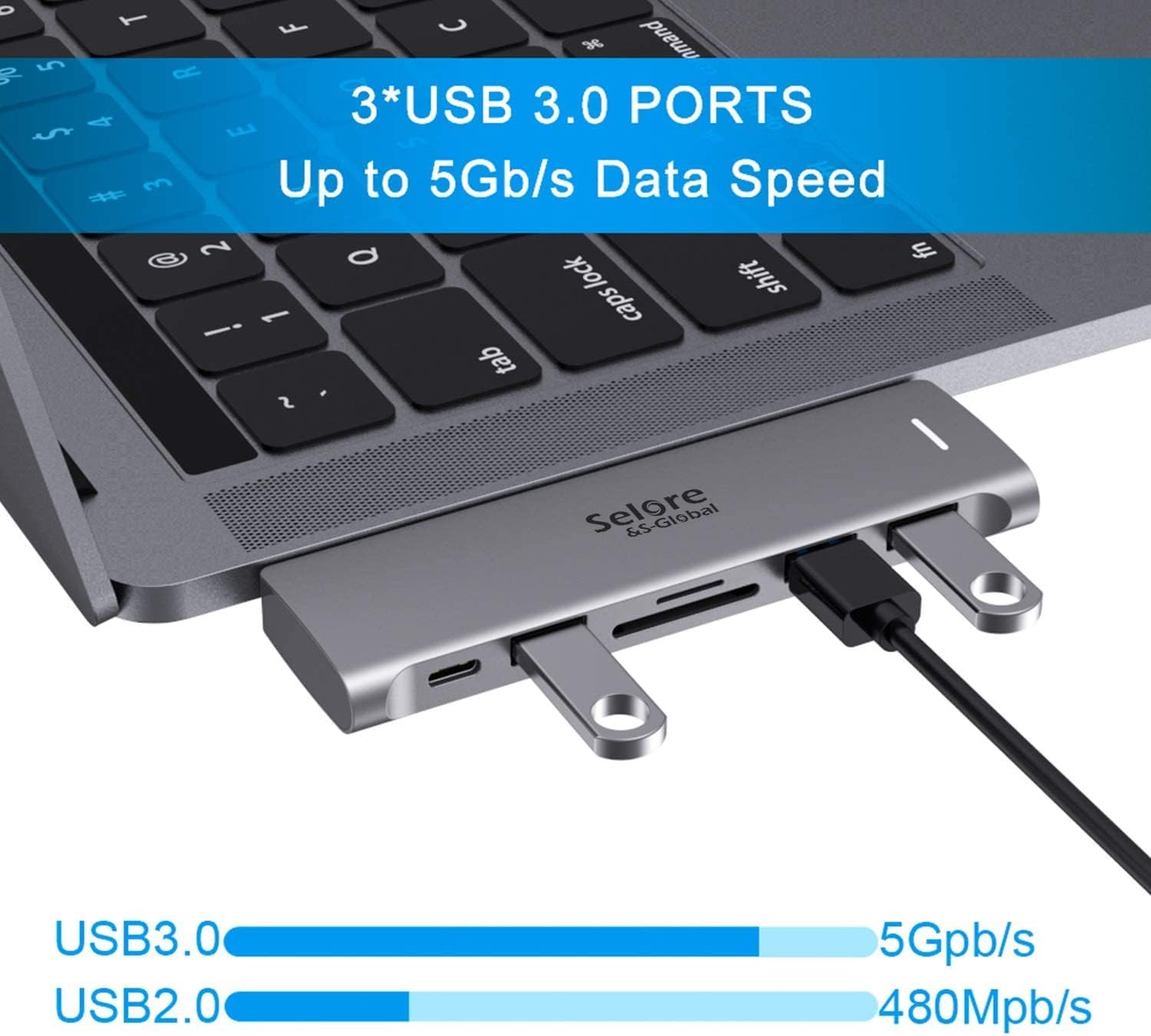 Adaptador USB C para MacBook Pro/Air M1 M2 M3 2021 2020 2019 13" 15" 16", 6 en 1 USB-C Hub MacBook Pro Accesorios con 3 puertos USB 3.0, lector de tarjetas USB C a SD/TF y puerto Thunderbolt 3 PD de