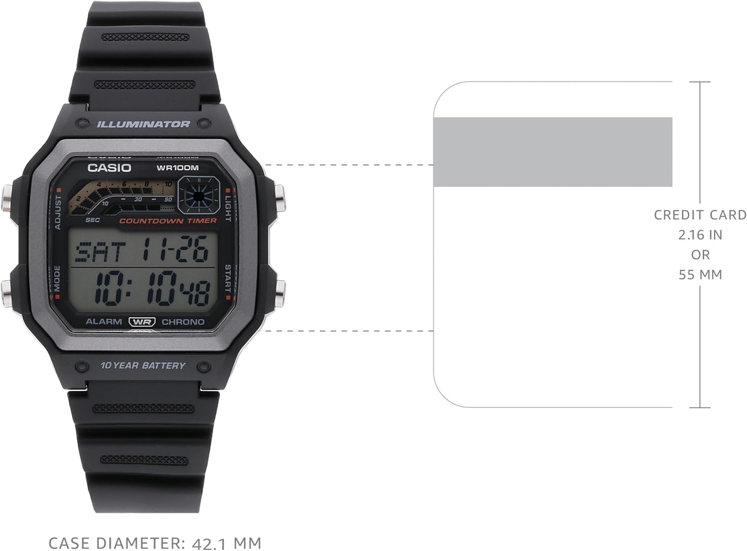 Casio WS1600H Series – Reloj Deportivo para Hombre con Cronómetro, Temporizador, Luz LED y Batería de 10 Años