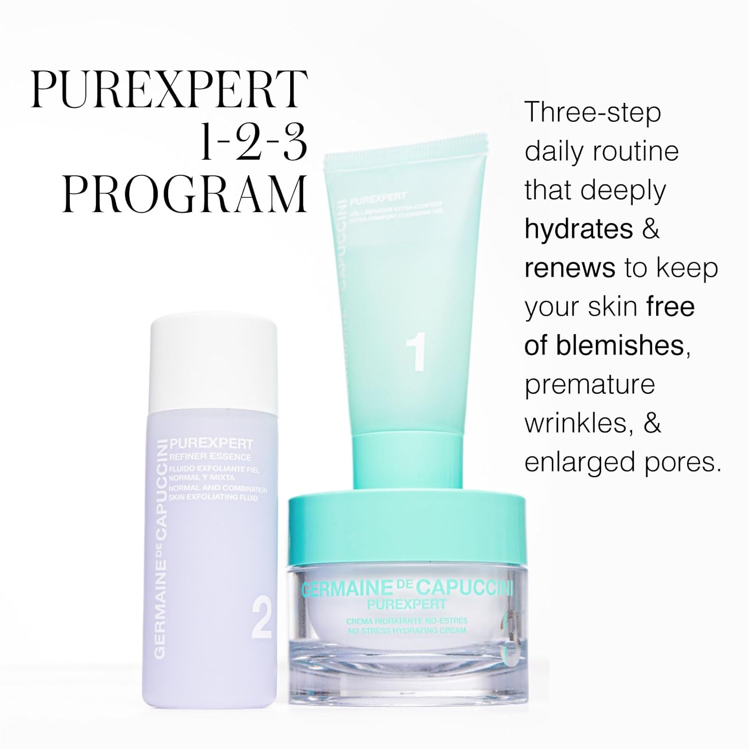 Germaine de Capuccini Purexpert No-Stress Hydrating Cream | Crema Hidratante & Equilibrante | Piel joven normal/mixta con tendencia acneica | Con Phytocomplex Stress-Reduction (mijo) | Confort, Luminosidad & Suavidad | 50 ml
