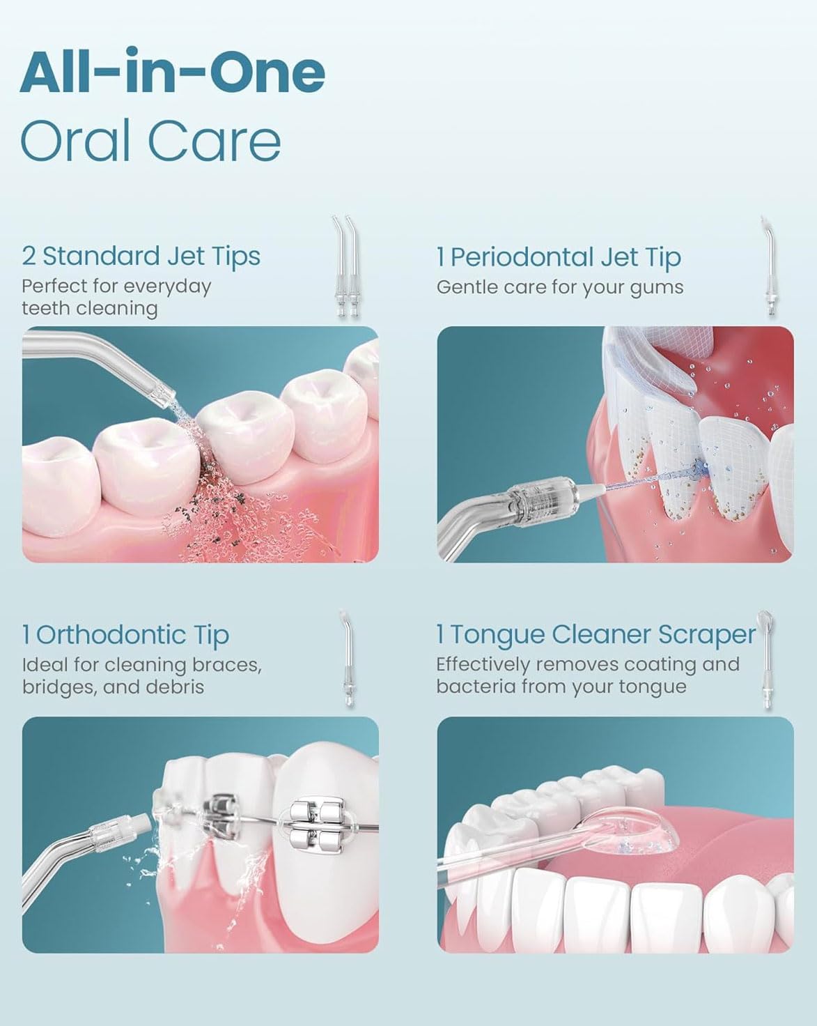 Onlyone Irrigador Dental Portátil – 300ML Limpiador Bucal Recargable, 4 Modos & 5 Boquillas, Flosser Eléctrico para Dientes, Resistente al Agua IPX7, Uso en Casa y Viaje (Negro)