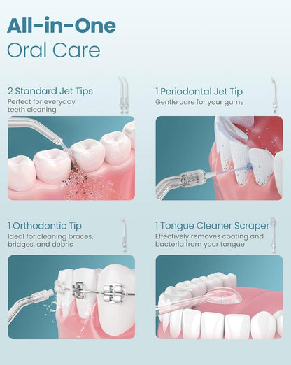 Onlyone Irrigador Dental Portátil – 300ML Limpiador Bucal Recargable, 4 Modos & 5 Boquillas, Flosser Eléctrico para Dientes, Resistente al Agua IPX7, Uso en Casa y Viaje (Negro)