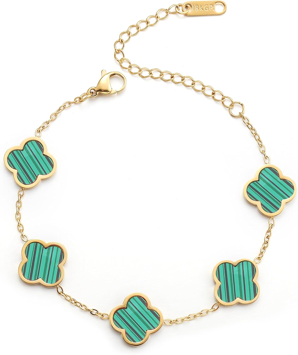 Pulsera Trébol de la Suerte para Mujer | Baño de Oro 18K con Flor Cuatro Hojas Blanco/Negro/Rojo/Verde | Joyería Elegante y Moderna
