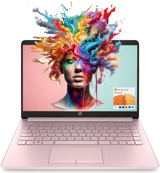 Laptop Rosa HD de 14 pulgadas | 16 GB de RAM | 64 GB eMMC | Intel Quad-Core N4120 | Cámara web | Windows 11 Home