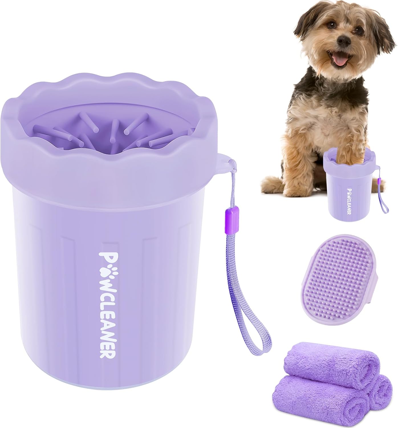 Limpiador de Patas para Perros y Gatos | Vaso con Cepillo de Silicona Suave + 3 Toallas Absorbentes | Disponible en Talles S, M y L