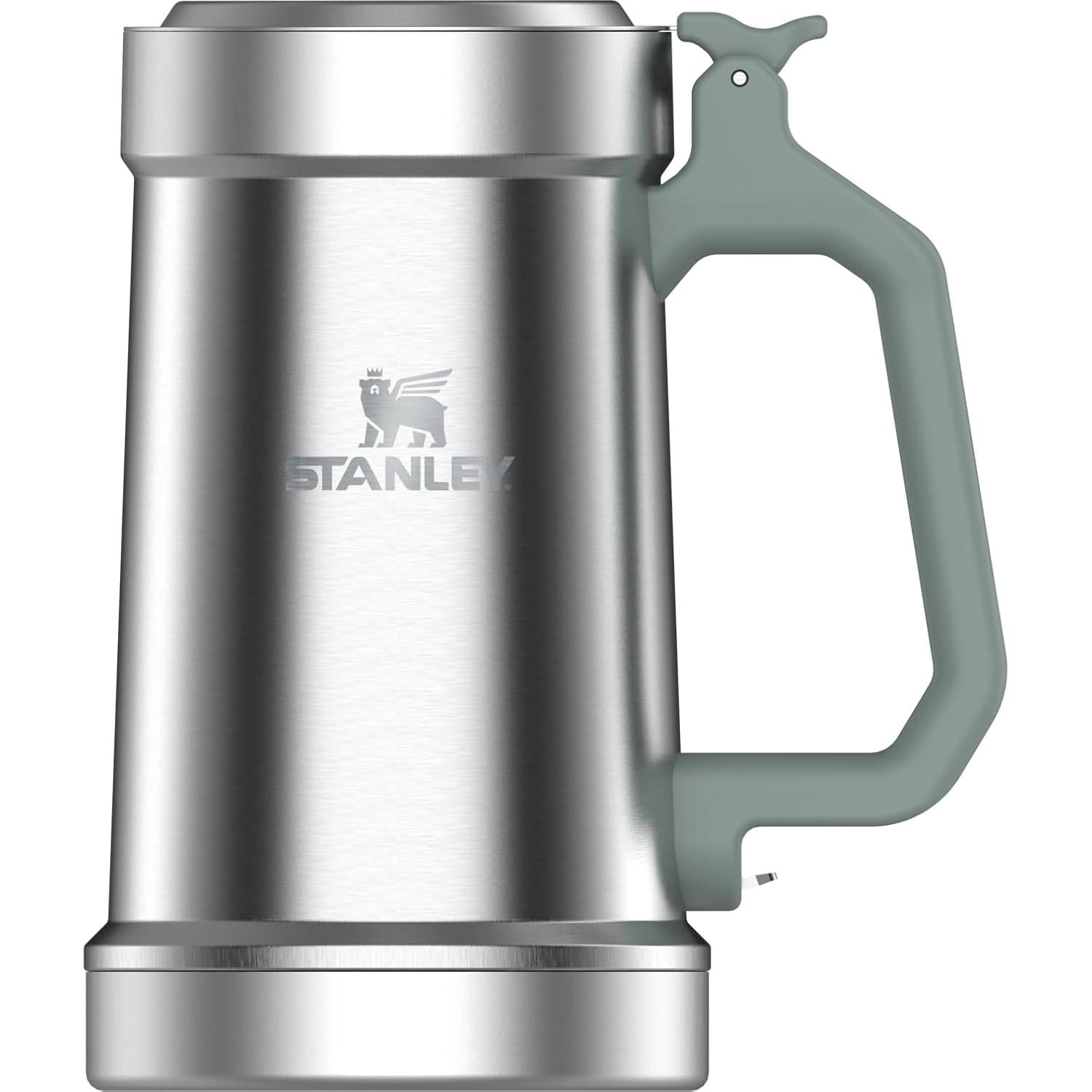 Classic Bottle Opener Beer Stein 24 Oz | Flip up Lid and Heavy Duty Handle with Built in Bottle Opener | Insulated Stainless Steel Beer Mug | Bpa-Free | Hammertone Green