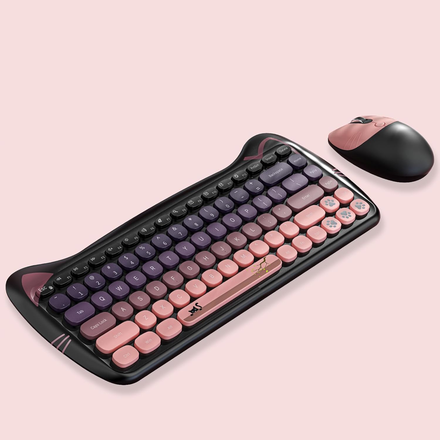 Teclado y mouse inalámbricos Gatito | Teclas silenciosas | 84 teclas | Color: Negro