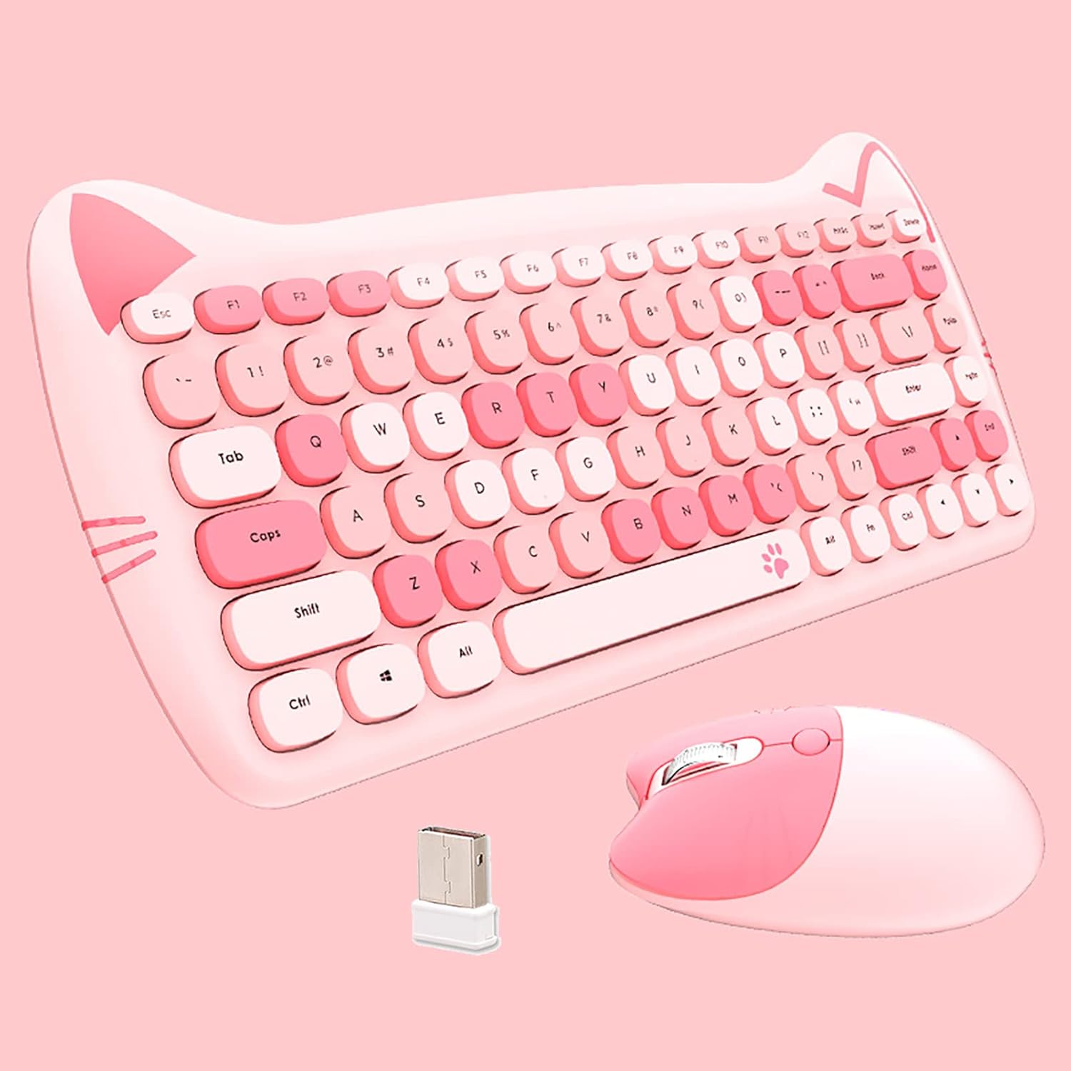 Teclado y mouse inalámbricos Gatito | Teclas silenciosas | 84 teclas | Color: Rosa
