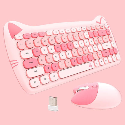 Teclado y mouse inalámbricos Gatito | Teclas silenciosas | 84 teclas | Color: Rosa