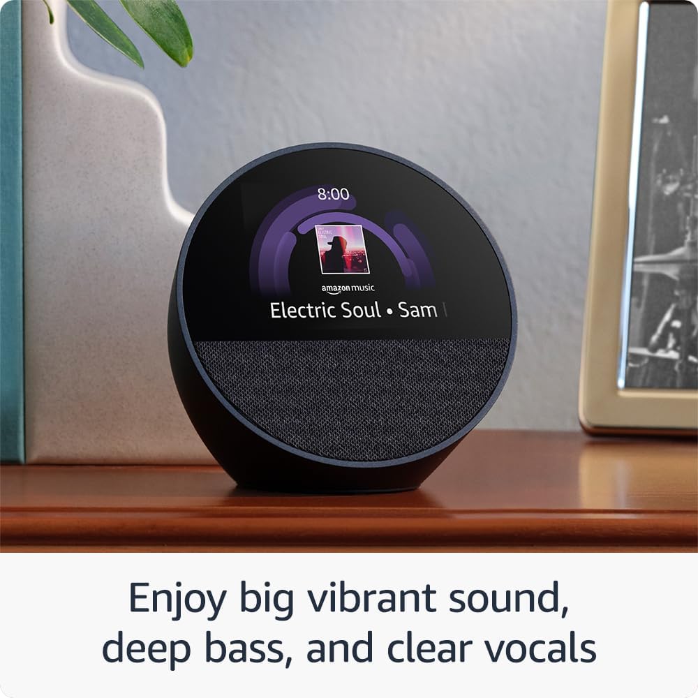 Echo Spot, ideal para mesitas de noche, oficinas y cocinas, despertador inteligente con Alexa, color negro