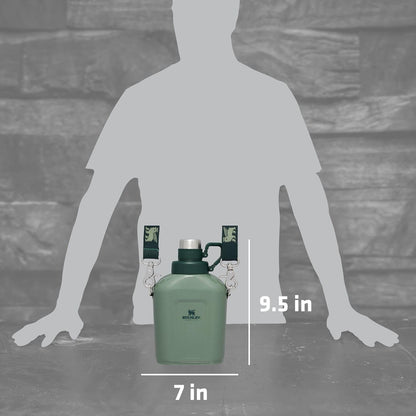 Legendary Classic Canteen 1.1 Qt | Leakproof Drink Container with Strap | Stainless Steel Water Bottle with Lid | Camping, Hiking, Travel | Bpa-Free | Hammertone Green
