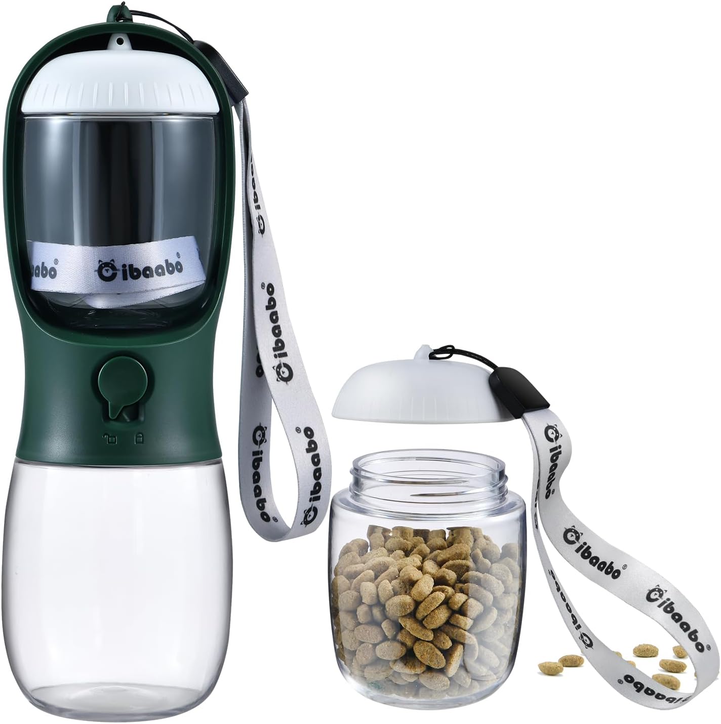 Botella de Agua para Perros con Contenedor de Alimento (2 en 1) | Portátil, Antifugas y con Filtro de Carbón – 10oz/300ml y 19oz/550ml | Accesorio de Viaje para Perros y Gatos