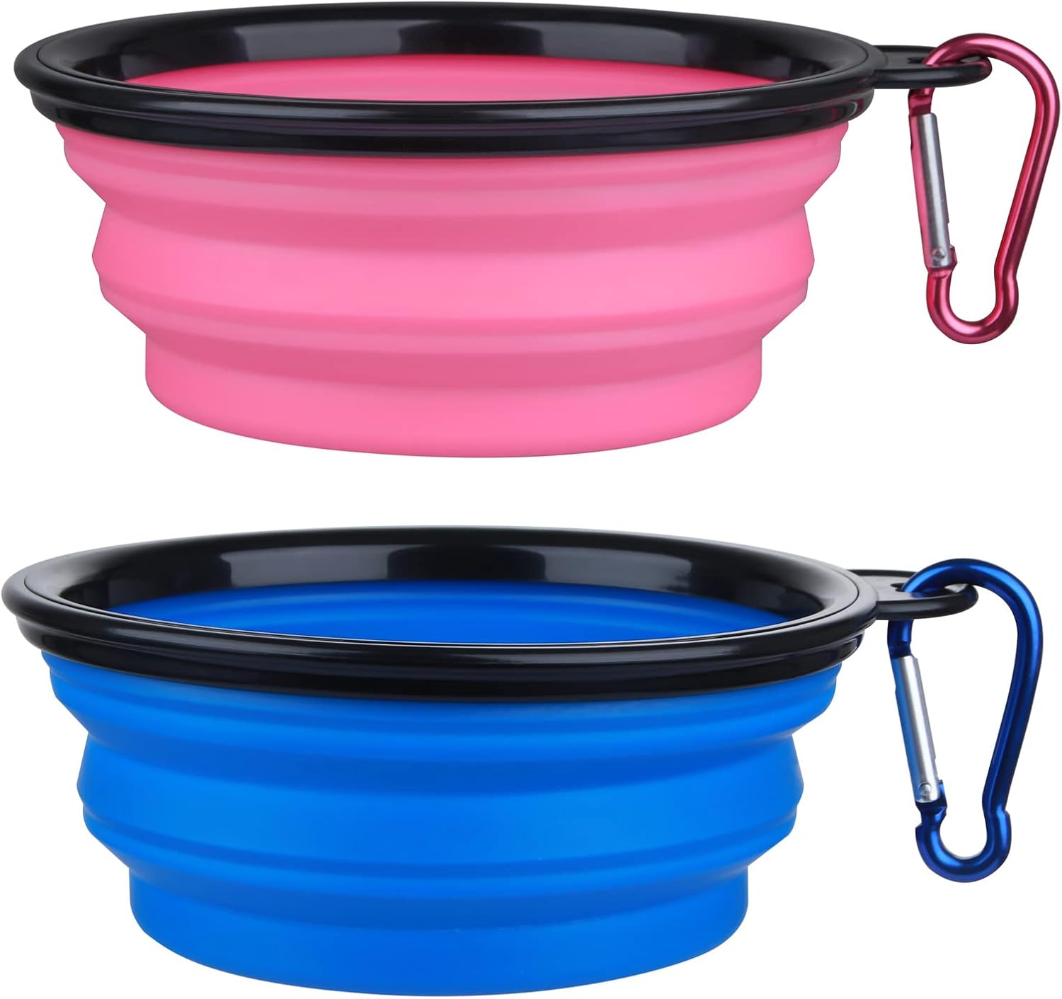 Bowls Plegables para Perros y Gatos (2 Pack) | Portátiles con Mosquetón para Agua y Comida | Viajes, Paseos y Camping