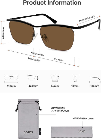 Trendy Rectangle Cat Eye Semi-Rimless Sunglasses Womens, Retro Fashion Vintage Shades UV400 Protection SJ1253