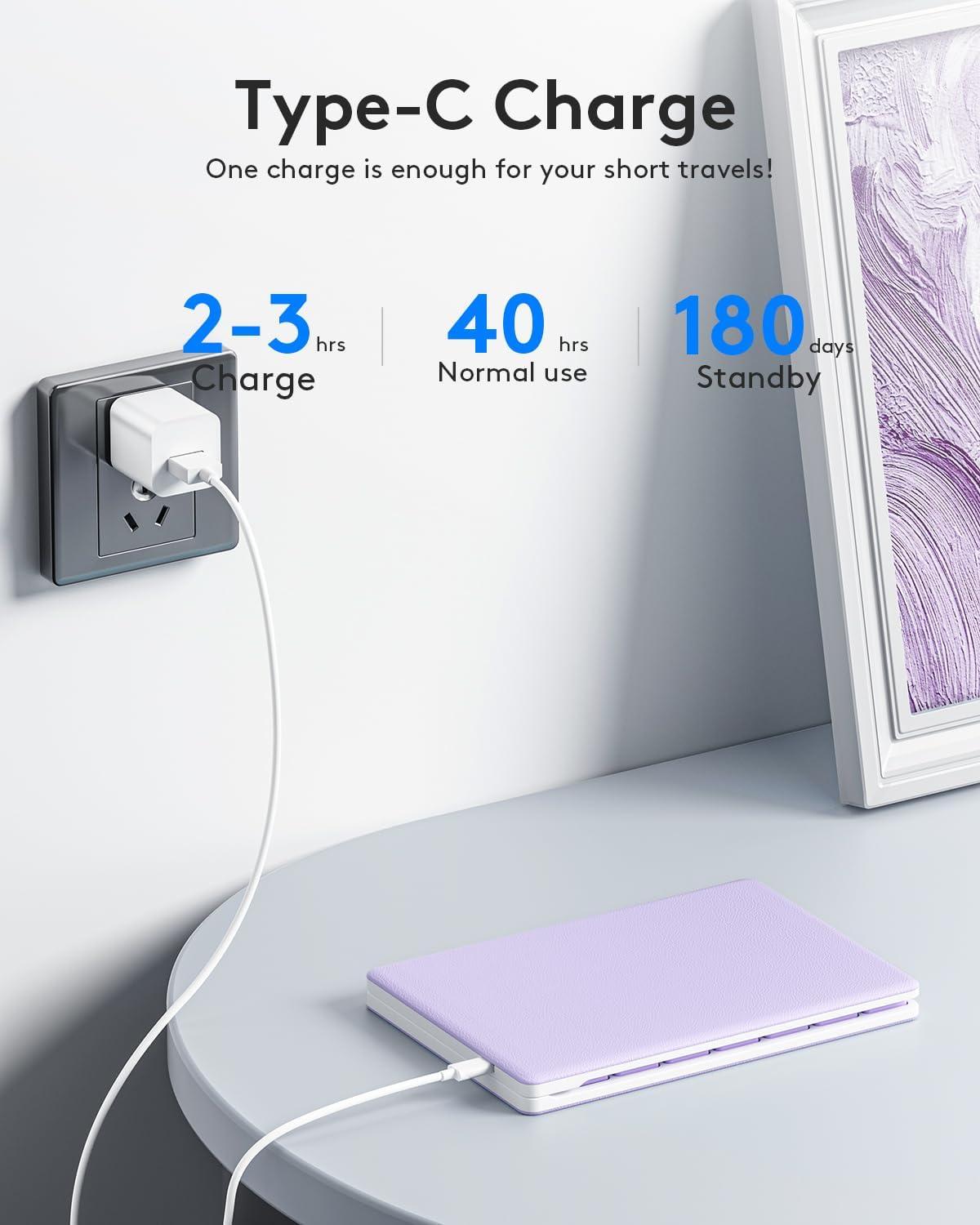 Teclado plegable Bluetooth | Tamaño completo | Ultra delgado Recargable | Conecta iOS, Android, Windows, teléfono | Color: Violeta