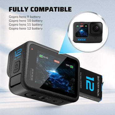 Pack de 2 Baterías 1800 mAh para GoPro Hero 12/11/10/9 + Cargador Rápido USB-C de 3 Ranuras con Estuche Protector