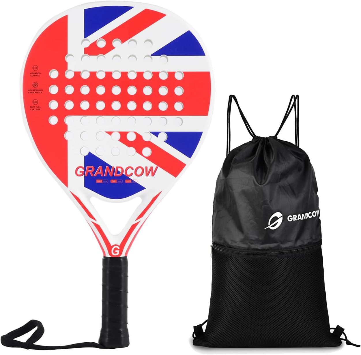 Padel Racket Palas De Padel Raqueta Lightweight for Women Female Players Teardrop Shape, Soft EVA Core, Fiberglass Surface, Beginner to Intermediate Arm Friendly All round Racquet 38Mm