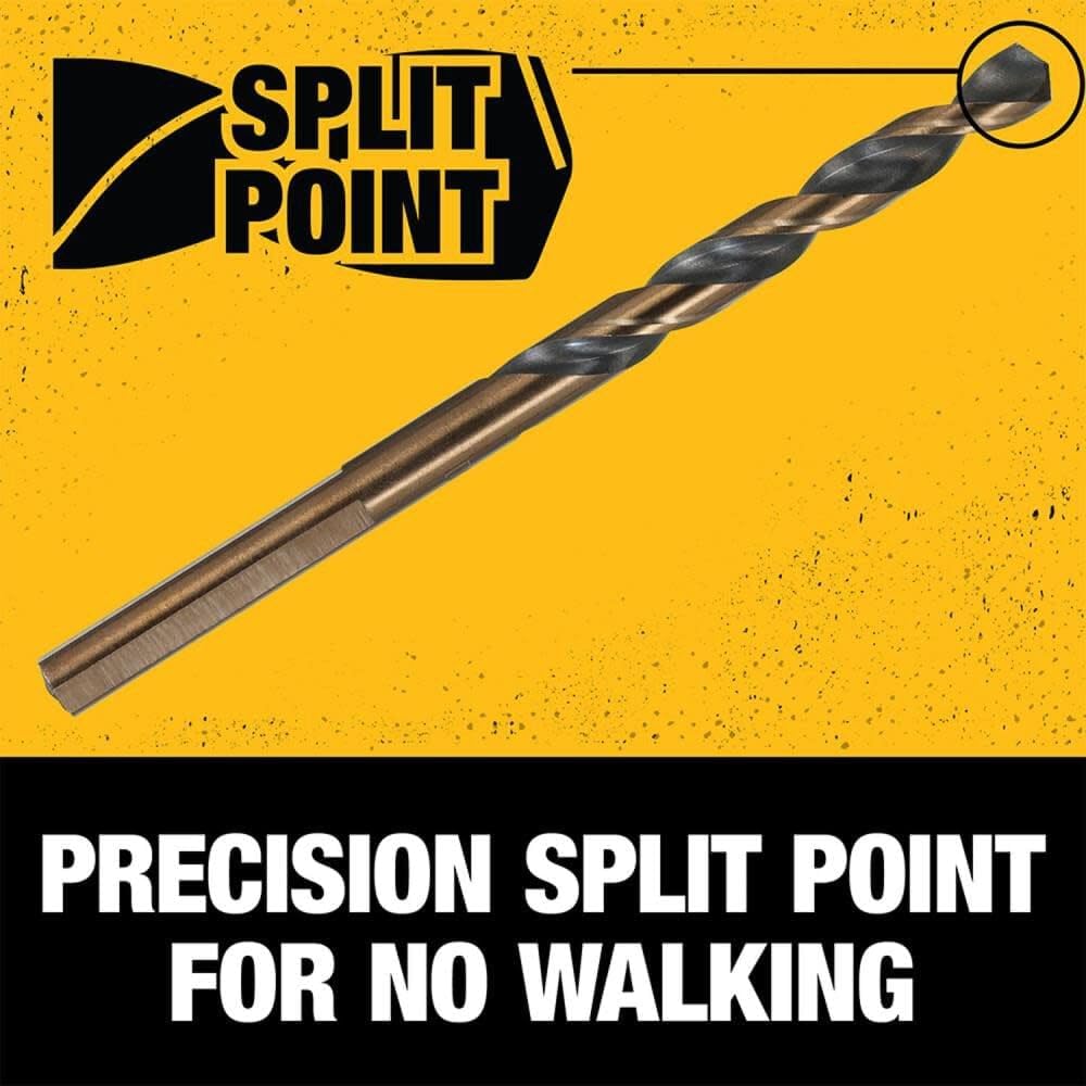 Juego de Brocas DEWALT 14 Piezas, Punta de 135°, Acero Rápido HSS, Revestimiento Negro y Dorado, Alta Durabilidad para Madera, Plástico y Metal (DWA1184)