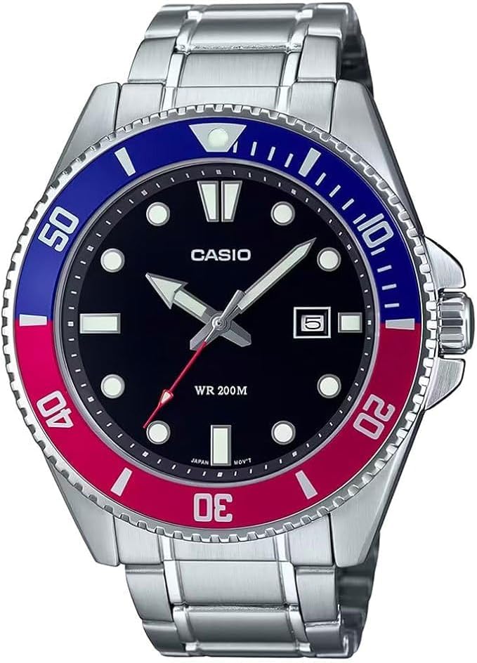 MDV106 Series | Unisex Analog Watch | 200M WR | Stainless Steel Case | Resin Band | 2 Hand Analog (HR, Min, SEC) | Date Display | Screw down Crown/Screw down Caseback | 3 Year Battery