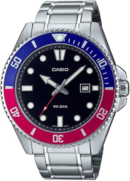 MDV106 Series | Unisex Analog Watch | 200M WR | Stainless Steel Case | Resin Band | 2 Hand Analog (HR, Min, SEC) | Date Display | Screw down Crown/Screw down Caseback | 3 Year Battery
