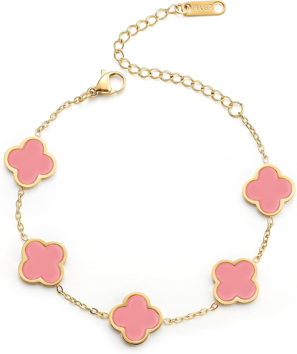 Pulsera Trébol de la Suerte para Mujer | Baño de Oro 18K con Flor Cuatro Hojas Blanco/Negro/Rojo/Verde | Joyería Elegante y Moderna