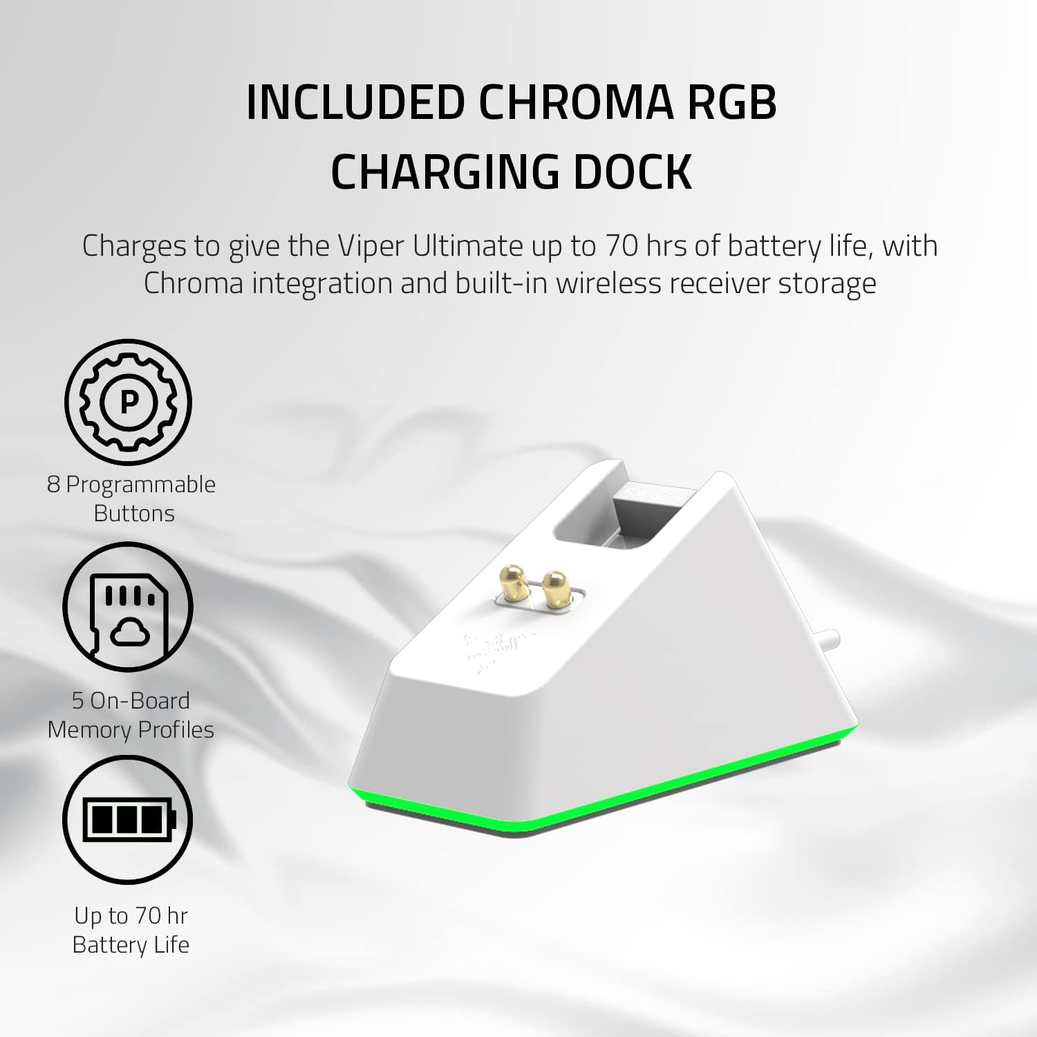 Razer Viper Ultimate – Mouse Gamer Inalámbrico Ultraliviano con Base de Carga RGB, Mercury White