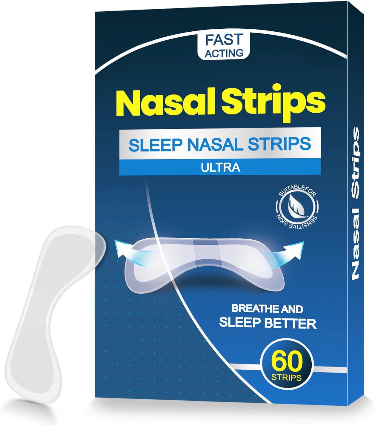 60 Piezas Tiras Nasales Extra Fuerza – Antironquidos, Adhesión Firme y Resistente al Sudor – Mejora la Respiración y el Sueño – Uso Día y Noche