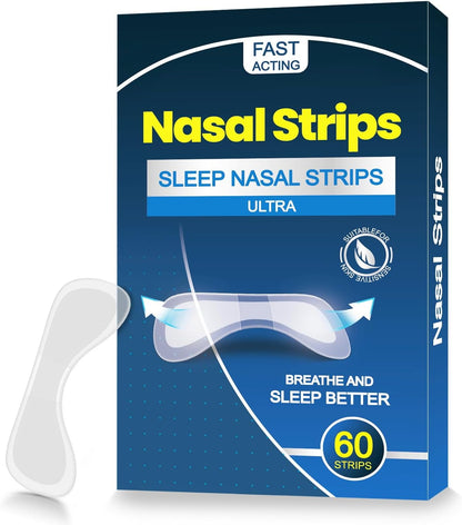 60 Piezas Tiras Nasales Extra Fuerza – Antironquidos, Adhesión Firme y Resistente al Sudor – Mejora la Respiración y el Sueño – Uso Día y Noche