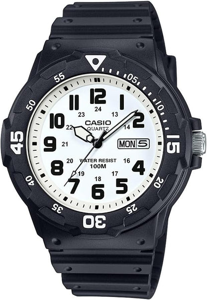 MRW200H Series | Unisex Analog Watch | 100M WR | Stainless Steel Case | Resin Band | 2 Hand Analog (HR, Min, SEC) | Date Display | Screw down Crown/Screw down Caseback | 3 Year Battery