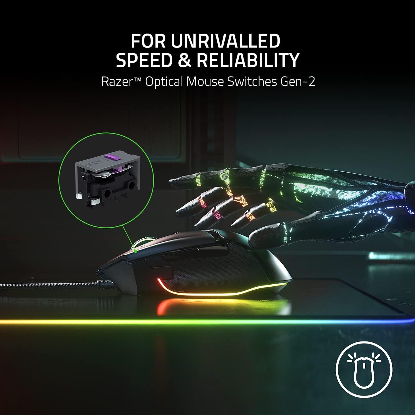 Razer Basilisk V3 – Mouse Gamer Ergonómico Personalizable con Rueda HyperScroll, 11 Botones, Sensor 26K DPI y Chroma RGB, Black