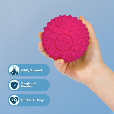 Best Pet Supplies Juguete Resistente para Perros Masticadores Agresivos | Pelota con Sonido, Caucho No Tóxico con Púas Dentales | Fucsia 3.5”