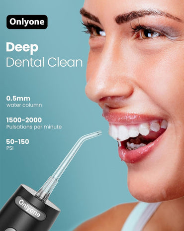 Onlyone Irrigador Dental Portátil – 300ML Limpiador Bucal Recargable, 4 Modos & 5 Boquillas, Flosser Eléctrico para Dientes, Resistente al Agua IPX7, Uso en Casa y Viaje (Negro)