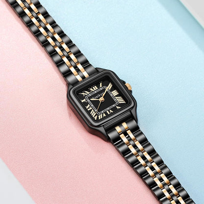 Reloj para Mujer Cuadrado 25 mm | Números Romanos | Movimiento Japonés | Correa de Acero o Cuero | Resistente al Agua (uso diario)