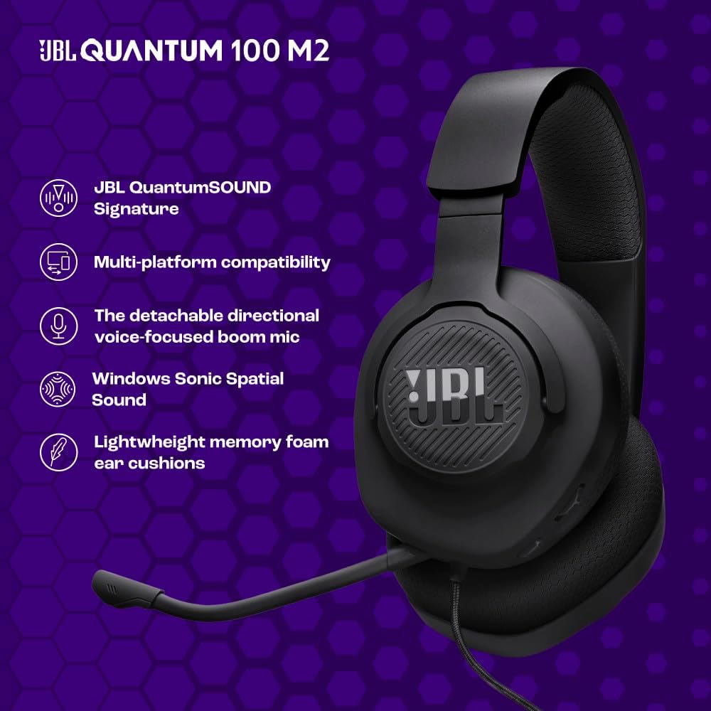 JBL Quantum 100 M2 (Negro) – Audífonos gamer con cable y micrófono desmontable