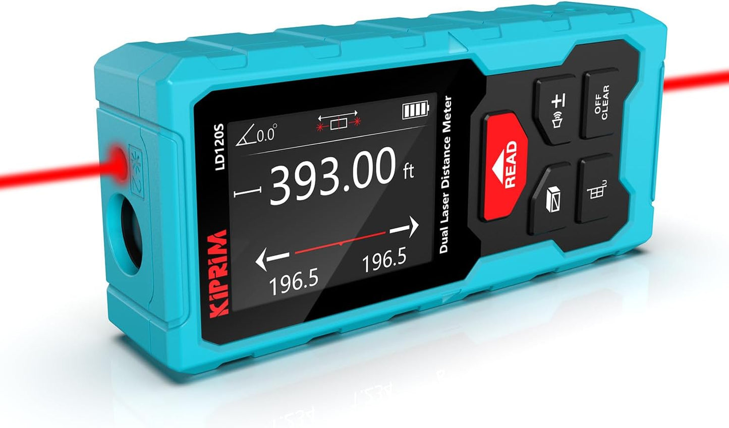 Medidor Láser Dual LD120S, 120M / 393ft de Alcance, Nivel Electrónico, Función Pitagórica, Medición Precisa ±2mm – Construcción, DIY y Renovación del Hogar