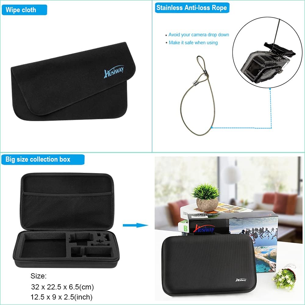 Kit de Accesorios 62-en-1 para GoPro Hero 13/12/11/10/9 Black — Carcasa Sumergible, Funda de Silicona, Protectores de Vidrio, Palo Selfie de Aluminio y más (Husiway)