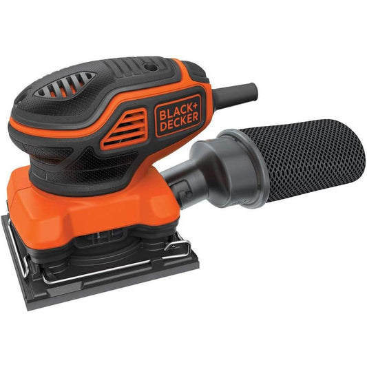 BLACK+DECKER Lijadora Orbital 1/4 Hoja, 2.0 Amperios, 16,000 OPM, Interruptor Paddle, Bolsa de Polvo de Alto Rendimiento (BDEQS300)