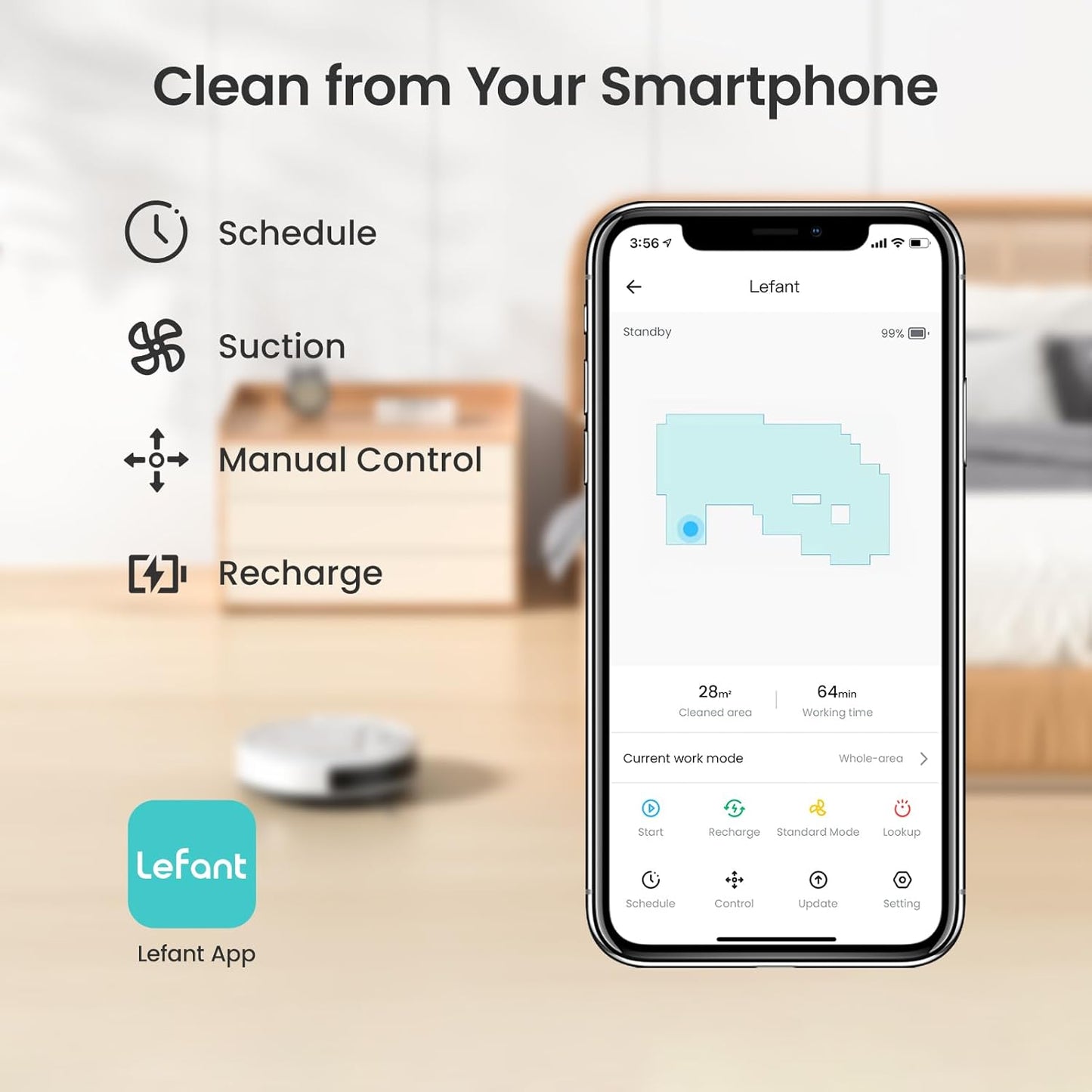 Lefant M210 Robot Vacuum Cleaner | 2000Pa Succión Potente, 120 Min Autonomía, Wi-Fi/App/Alexa, Ultra Delgado, Bajo Ruido, Auto Recarga, Ideal para Pelo de Mascotas y Pisos Duros