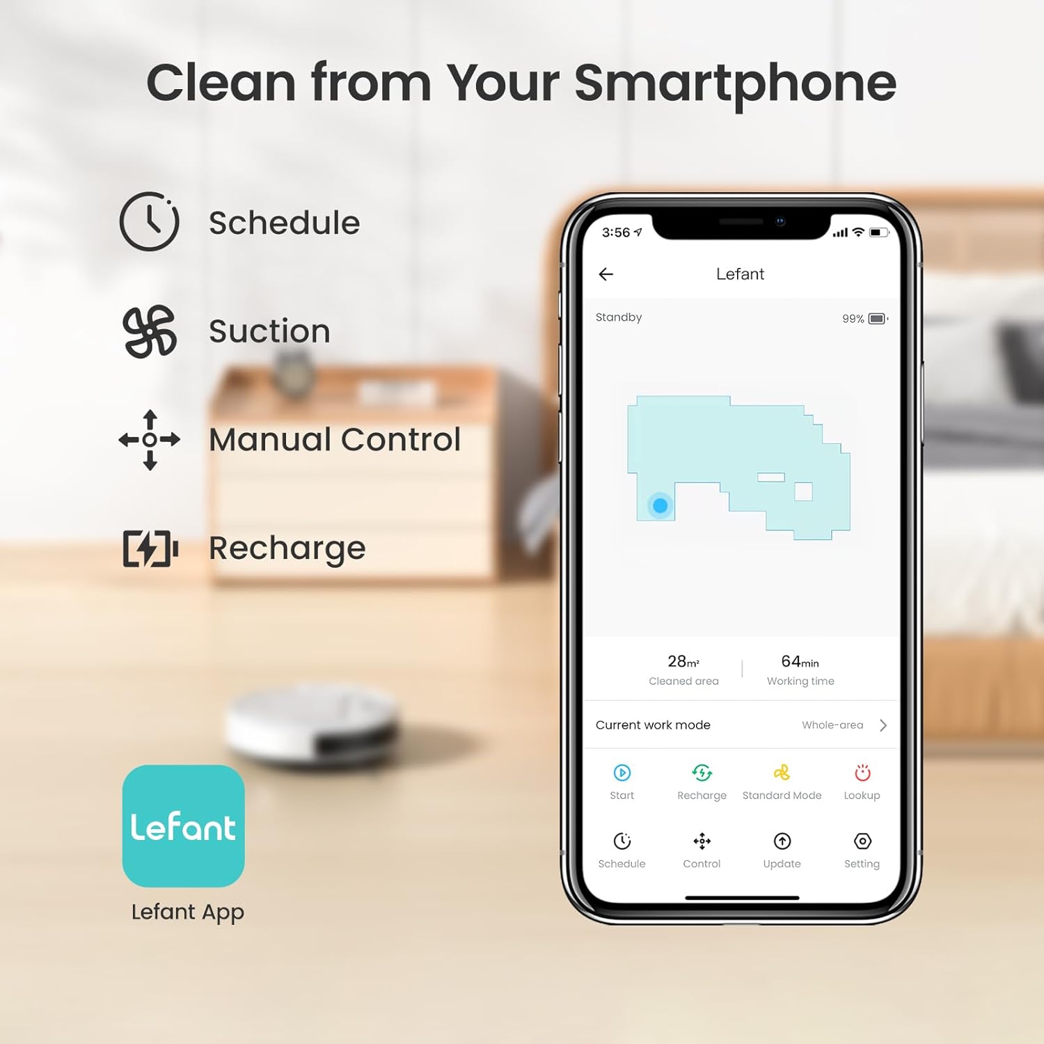 Lefant M210 Robot Vacuum Cleaner | 2000Pa Succión Potente, 120 Min Autonomía, Wi-Fi/App/Alexa, Ultra Delgado, Bajo Ruido, Auto Recarga, Ideal para Pelo de Mascotas y Pisos Duros