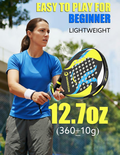 Padel Racket Palas De Padel Raqueta Lightweight for Women Female Players Teardrop Shape, Soft EVA Core, Fiberglass Surface, Beginner to Intermediate Arm Friendly All round Racquet 38Mm
